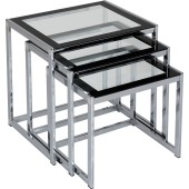 Hanley Nest Of Tables Clear Glass/Black Border/Chrome